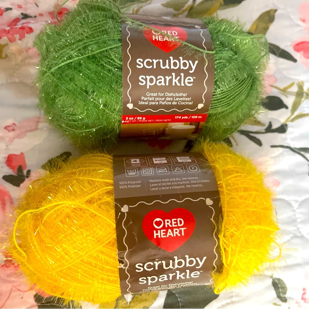 Set of two red heart scrubby sparkle yarn